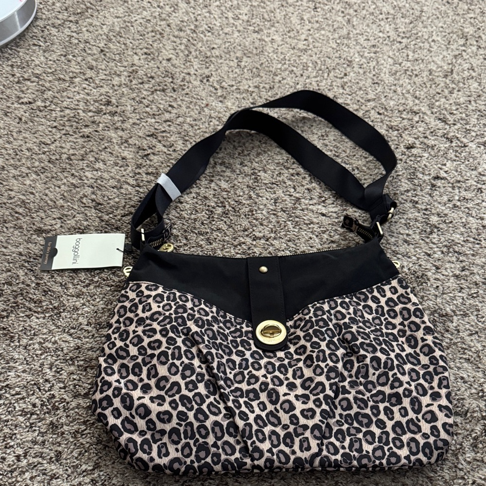 Baggallini Black and Leopard Print Shoulder Bag